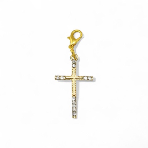 PENDAGLIO CROCE METAL STRASS ORO